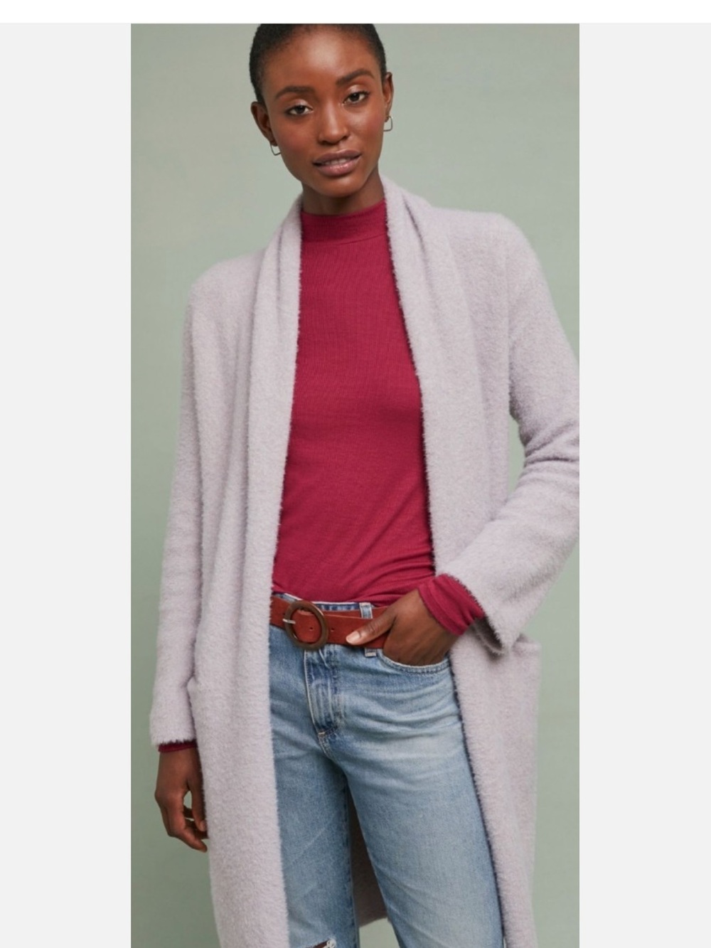 Cozy Open-Front Light Pink Longline Sweater Cardigan - Women